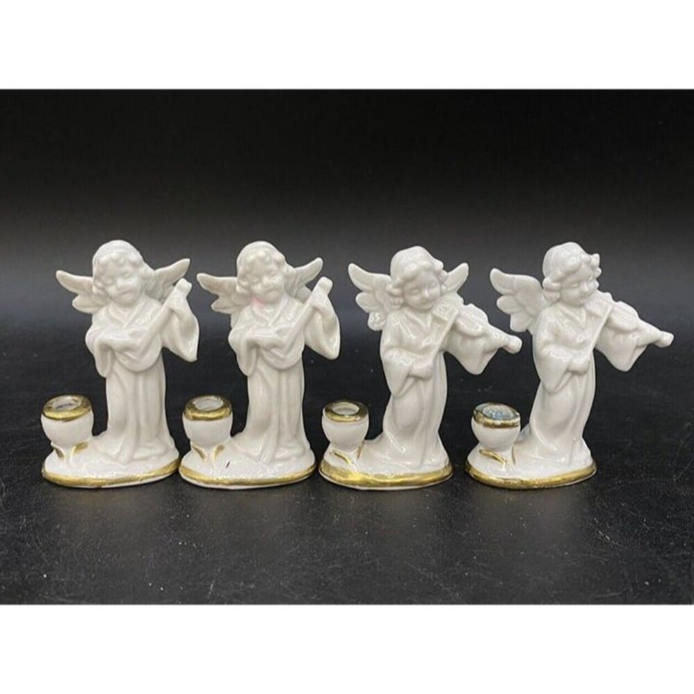 Mini Candle Cherub Angel Musical Porcelain Naples Capodimonte LOT 4 Violin Lute